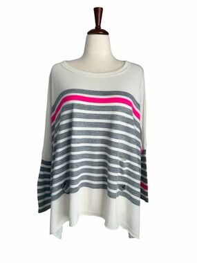Mer Sea Catalina Traveler Crewneck Sweater OS White Gray Pink Striped Oversized